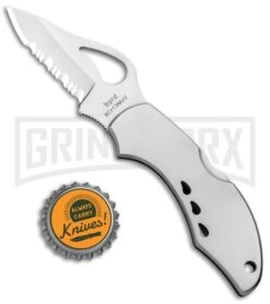 Byrd Robin Stainless Steel Folding Knife - Satin Serrated -Knivesand Tools Shop Byrd Robin LB SS Satin Serr BY10SCP BHQ 97673 jr bottlecap large