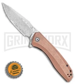 CIVIVI Baklash Stonewashed Copper Flipper Knife - Damascus Plain -Knivesand Tools Shop CIVIVI Baklash Flipper Liner Lock Stonewashed Copper Hand 3.5 Damascus C801DS 2 BHQ 115283 LS Bottlecap large