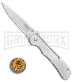 CRKT Crawford Offbeat Lockback Knife - Satin Drop Point -Knivesand Tools Shop CRKT Crawford Offbeat stainless steel satin BHQ 76678 er bottlecap large