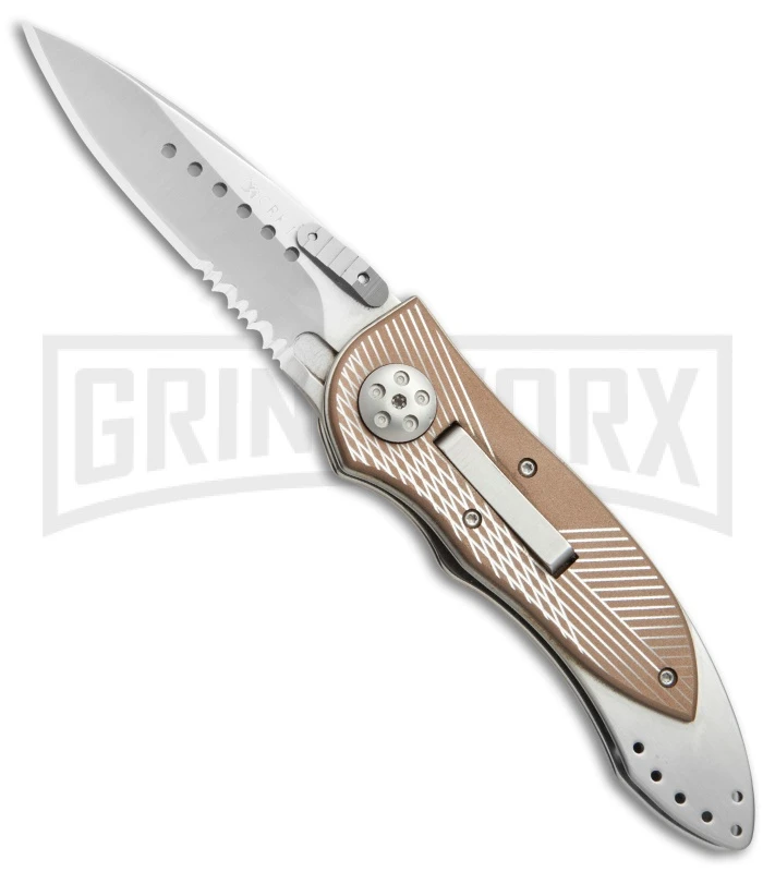 CRKT Elishewitz E-Lock Bronze Folding Knife - Satin Serr CRKT Elishewitz E-Lock Bronze Folding Knife - Satin Serr -Knivesand Tools Shop CRKT Elishewitz E Lock bronze satin serr 7333 BHQ 0477 er large