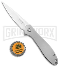 CRKT Large Eros Stainless Steel Folding Knife - Satin Plain -Knivesand Tools Shop CRKT Ken Onion Large Eros SS FL Satin 456XXP BHQ 21375 jr bottlecap large