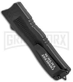 Conquest Tactical Fury Black D/A OTF Automatic Knife - Stonewash Plain 4 Conquest Tactical Fury Black D/A OTF Automatic Knife - Stonewash Plain -Knivesand Tools Shop Conquest Tactical Fury DA OTF Black SW BHQ 30663 jr side large