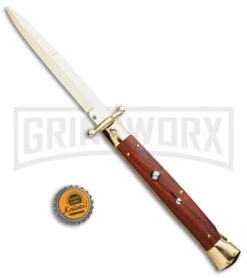 Frank B. 11" Cocobolo Italian Stiletto Swinguard Gold Plated - Bayonet Gold -Knivesand Tools Shop Frank B 11in Italian Swinguard Bayo Cocobolo Gold BHQ 51921 jr bottlecap large
