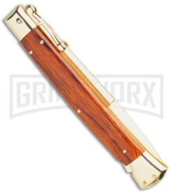 Frank B. 11" Cocobolo Italian Stiletto Swinguard Gold Plated - Bayonet Gold -Knivesand Tools Shop Frank B 11in Italian Swinguard Bayo Cocobolo Gold BHQ 51921 jr side large