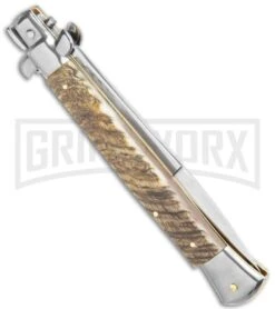 Frank B. 11" Italian Stiletto Ram Horn Automatic Knife - Bayonet 4 Frank B. 11" Italian Stiletto Ram Horn Automatic Knife - Bayonet -Knivesand Tools Shop Frank B 11in Stiletto Ram Horn Bayo GX 9786 jr side large