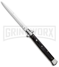 Frank B. 13" Sim Dark Horn Italian Stiletto Automatic Knife - Bayo Satin Plain