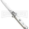 Frank B. 7.5" Italian Stiletto White Pearlex Automatic Knife - Satin Bayonet -Knivesand Tools Shop Frank B 8 Italian Stiletto White Pearlex Automatic Knife Satin Bayonet GX 18146 LS large