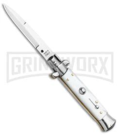 Frank B. 7.5" Italian Stiletto White Pearlex Automatic Knife - Satin Bayonet