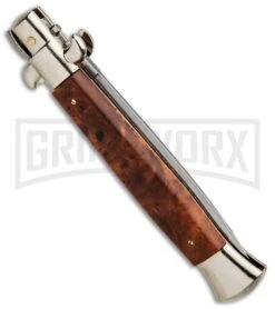 Frank B 9" Italian Stiletto Briar Wood Automatic Knife - Dagger Satin -Knivesand Tools Shop Frank B 9in Italian Stiletto Briar Wood Auto Dagger BP 30454 jr side large