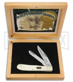 Frost Cutlery Greatest Grandpa Trapper White Pocket Knife