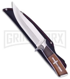 Frost Cutlery Sharps Cutlery Cross Bowie Wood Fixed Blade Knife - Satin Plain