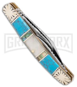 Frost Silverhorse Wrangler Abalone Turquoise - Pocket Knife -Knivesand Tools Shop Frost Silverhorse Wrangler SJ Abalone Turquoise BHQ 104545 jr side large