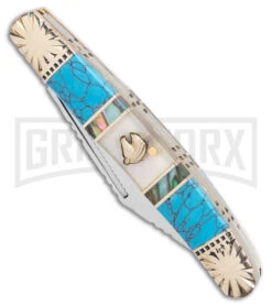 Frost Silverhorse Wrangler Abalone Turquoise - Pocket Knife -Knivesand Tools Shop Frost Silverhorse Wrangler SJ Abalone Turquoise BHQ 104545 jr spine large