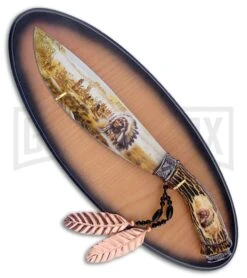 Frost Cutlery Native American Brown Stag Fixed Blade Knife - Spectrum Plain