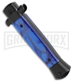 Mago 9" Blue Acrylic Italian Dagger OTF Automatic Knife Flat Grind -Knivesand Tools Shop GX 37085 td large