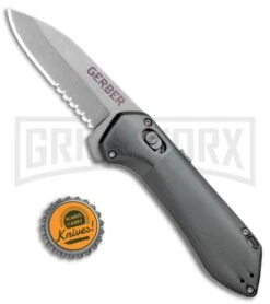 Gerber Highbrow Gray Al Compact A/O Spring Assisted Knife- Stonewash Serr 5 Gerber Highbrow Gray Al Compact A/O Spring Assisted Knife- Stonewash Serr -Knivesand Tools Shop Gerber Highbrow Compact A O SA Gray SW Serr 30 001519N BHQ 94150 jr bottlecap large
