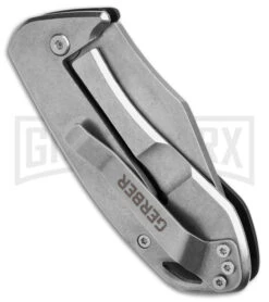 Gerber Kettlebell Gray Aluminum Frame Lock Knife - Stonewash Plain -Knivesand Tools Shop Gerber Kettlebell FLK Gray Al 2in SW BHQ 81312 td side large