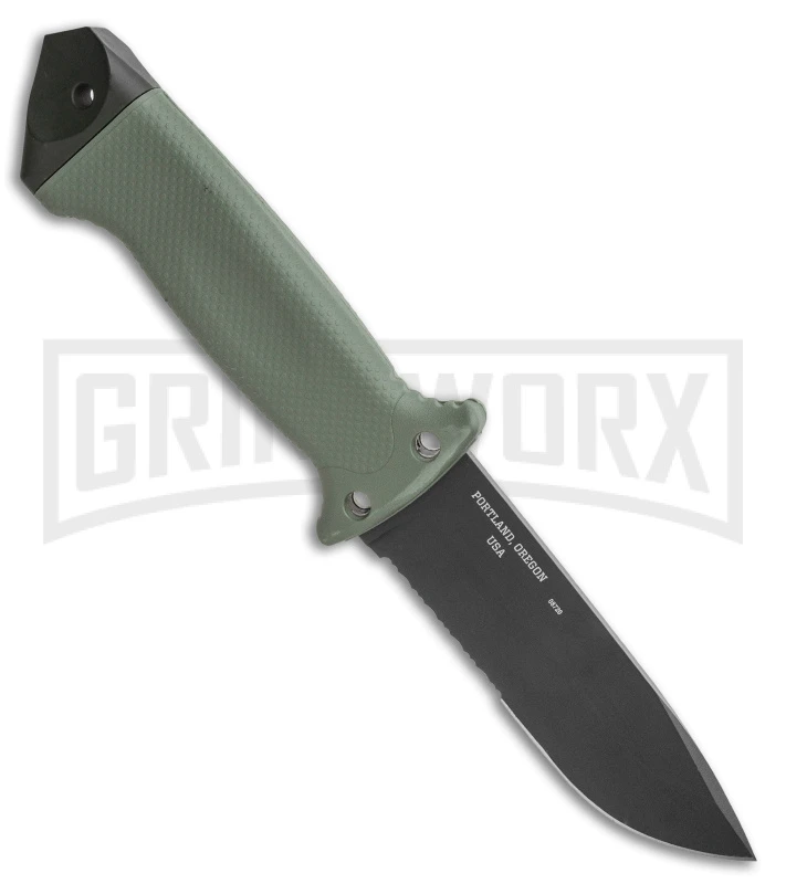 Gerber LMF II Infantry Green Fixed Blade Combat Knife - Black Serr Gerber LMF II Infantry Green Fixed Blade Combat Knife - Black Serr -Knivesand Tools Shop Gerber LMF II Infantry Green Fixed Blade Combat Knife 4.84in Black Serr1626 BHQ 7150 LS Spine large