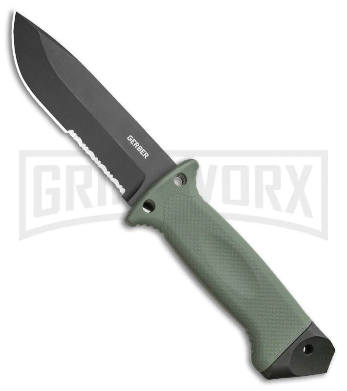 Gerber LMF II Infantry Green Fixed Blade Combat Knife - Black Serr Gerber LMF II Infantry Green Fixed Blade Combat Knife - Black Serr -Knivesand Tools Shop Gerber LMF II Infantry Green Fixed Blade Combat Knife 4.84in Black Serr1626 BHQ 7150 LS large