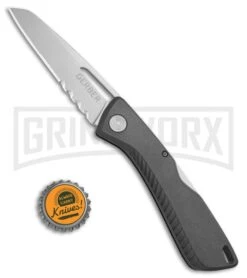Gerber Shark Belly Gray GFN Lock Back Knife - Satin Serrated -Knivesand Tools Shop Gerber SharkBelly LB Gray GFN Serr 30 003216 BHQ 67410 jr bottlecap large