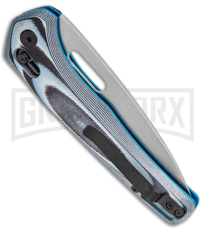 Gerber Sumo Black/White/Cyan G-10 Pivot Lock Knife - Stonewash Plain Gerber Sumo Black/White/Cyan G-10 Pivot Lock Knife - Stonewash Plain -Knivesand Tools Shop Gerber Sumo Pivot Lock Black White Cyan G 10 SW BHQ 105527 jr side large