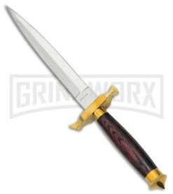 Tallen Commando Double Edged Brown Wood Fixed Blade Knife - Satin Plain