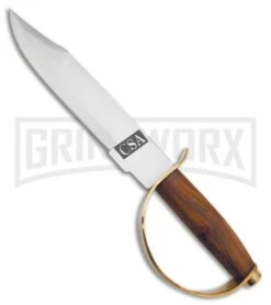 Tallen CSA D-Guard Bowie Brown Wood Fixed Blade Knife - Satin Plain