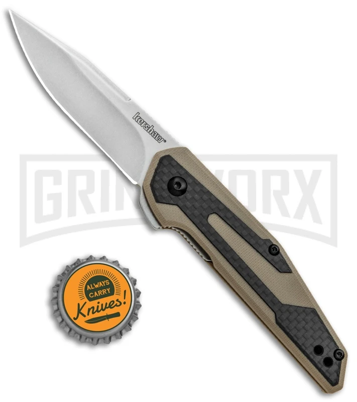Kershaw Anso Fraxion Liner Lock Knife CF/Tan G-10 - Stonewash Kershaw Anso Fraxion Liner Lock Knife CF/Tan G-10 - Stonewash -Knivesand Tools Shop Kershaw Fraxion LL Tan 1160TAN BHQ 83150 jr bottlecap large