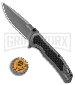 Kershaw Fringe A/O Frame Lock Knife Gray SS/Carbon Fiber 3" Gray Drop Point -Knivesand Tools Shop Kershaw Fringe AO Gray SS Carbon Fiber Gray BHQ 80593 er bottlecap large