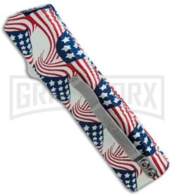 Lightning American Flag D/A OTF Automatic Knife - Satin Serr 4 Lightning American Flag D/A OTF Automatic Knife - Satin Serr -Knivesand Tools Shop Lightning American Flag DA OTF Auto Satin Serr GX 33331 jr side large