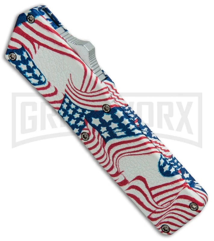 Lightning American Flag D/A OTF Automatic Knife - Satin Serr Lightning American Flag D/A OTF Automatic Knife - Satin Serr -Knivesand Tools Shop Lightning American Flag DA OTF Auto Satin Serr GX 33331 jr spine large