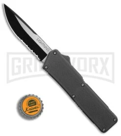 Lightning Gray D/A OTF Automatic Knife - Two-Tone Serr -Knivesand Tools Shop Lightning Gray DA Two Tone Serr BP 30332 er bottlecap large