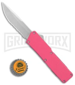 Lightning Pink D/A OTF Automatic Knife - Satin Serr -Knivesand Tools Shop Lightning Pink DA Satin Serr BP 27492 er bottlecap large