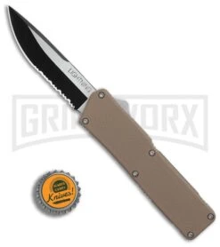 Lightning Tan D/A OTF Automatic Knife - Two-Tone Serr 5 Lightning Tan D/A OTF Automatic Knife - Two-Tone Serr -Knivesand Tools Shop Lightning Tan DA OTF Auto TT Serr GX 31873 jr bottlecap large