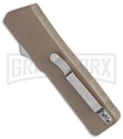 Lightning Tan D/A OTF Automatic Knife - Two-Tone Serr 4 Lightning Tan D/A OTF Automatic Knife - Two-Tone Serr -Knivesand Tools Shop Lightning Tan DA OTF Auto TT Serr GX 31873 jr side large