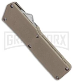 Lightning Tan D/A OTF Automatic Knife - Two-Tone Serr 3 Lightning Tan D/A OTF Automatic Knife - Two-Tone Serr -Knivesand Tools Shop Lightning Tan DA OTF Auto TT Serr GX 31873 jr spine large