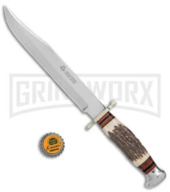 Linder Arkansas Toothpick Bowie Brown/White Fixed Blade Knife - Polished Plain -Knivesand Tools Shop Linder Arkansas Toothpick Bowie Fixed Blade Stag Polished GX 9094 jr bottlecap large