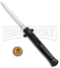 Mago 11" Black Italian Stiletto OTF Automatic Knife - Satin Dagger -Knivesand Tools Shop Mago 11in Italian Stiletto Black Black Satin Dagger GX 37156 jr bottlecap large