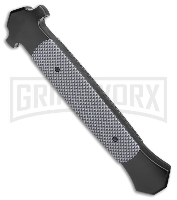 Mago 13" Sim CF/ Black D/A Italian Stiletto OTF Knife - Satin Plain Bayo Mago 13" Sim CF/ Black D/A Italian Stiletto OTF Knife - Satin Plain Bayo -Knivesand Tools Shop Mago 13in Sim CF Black DA Italian Stiletto OTF Satin Bayo GX 39629 jr side large