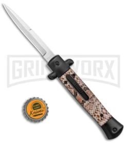 Mago 9" Diamondback Black Italian Stiletto OTF Automatic Bayo (3.8" Satin) -Knivesand Tools Shop Mago 9in Diamondback Black Italian Stiletto OTF Auto Bayo Satin GX 37365 jr bottlecap large