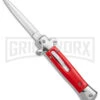 Mago 9" Red Italian Stiletto OTF Automatic - Dagger Satin Plain W/o Clip -Knivesand Tools Shop Mago 9in Red Stiletto OTF Auto Dagger Satin GX 38916 jr large