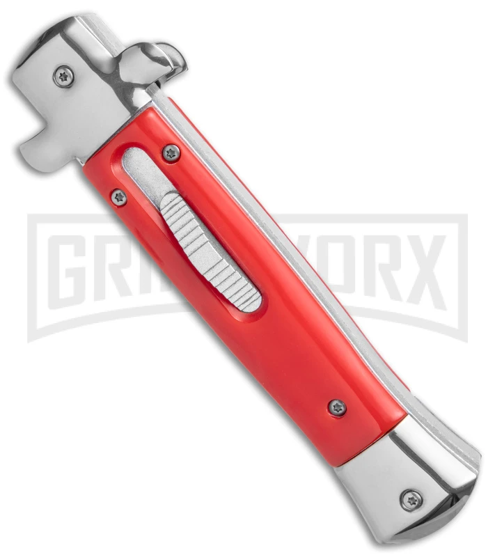 Mago 9" Red Italian Stiletto OTF Automatic - Dagger Satin Plain w/o Clip Mago 9" Red Italian Stiletto OTF Automatic - Dagger Satin Plain W/o Clip -Knivesand Tools Shop Mago 9in Red Stiletto OTF Auto Dagger Satin GX 38916 jr spine large