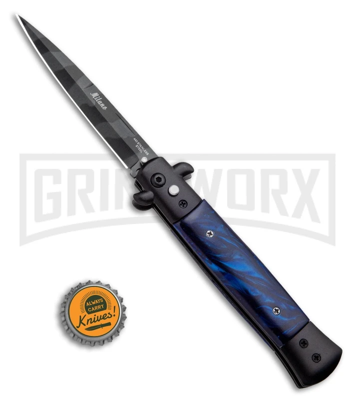 Milano 9" Stiletto Blue Acrylic Automatic Knife - Bayonet Zebra Stripe Milano 9" Stiletto Blue Acrylic Automatic Knife - Bayonet Zebra Stripe -Knivesand Tools Shop Milano 9 Stiletto Blue Acrylic Automatic Knife Bayonet Zebra GX 33719 ns bottlecap large