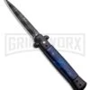 Milano 9" Stiletto Blue Acrylic Automatic Knife - Bayonet Zebra Stripe -Knivesand Tools Shop Milano 9 Stiletto Blue Acrylic Automatic Knife Bayonet Zebra GX 33719 ns large