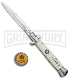 Milano 9" White Italian Style Automatic Knife - Bayonet Satin 5 Milano 9" White Italian Style Automatic Knife - Bayonet Satin -Knivesand Tools Shop Milano 9in Italian Stiletto White Auto Bayo BP 8672 jr bottlecap large