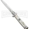 Milano 9" White Italian Style Automatic Knife - Bayonet Satin 2 Milano 9" White Italian Style Automatic Knife - Bayonet Satin -Knivesand Tools Shop Milano 9in Italian Stiletto White Auto Bayo BP 8672 jr large