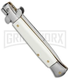 Milano 9" White Italian Style Automatic Knife - Bayonet Satin 4 Milano 9" White Italian Style Automatic Knife - Bayonet Satin -Knivesand Tools Shop Milano 9in Italian Stiletto White Auto Bayo BP 8672 jr side large