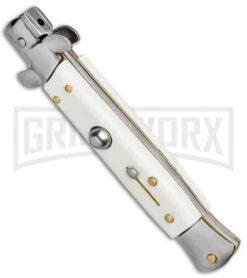 Milano 9" White Italian Style Automatic Knife - Bayonet Satin 3 Milano 9" White Italian Style Automatic Knife - Bayonet Satin -Knivesand Tools Shop Milano 9in Italian Stiletto White Auto Bayo BP 8672 jr spine large