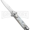 Milano 7.5" Lever Lock Automatic Knife White Marble - Bayonet Satin 2 Milano 7.5" Lever Lock Automatic Knife White Marble - Bayonet Satin -Knivesand Tools Shop Milano LL Auto White Marble Bayo Satin GSE020MWT GX 33522 jr large