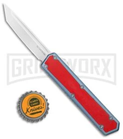No Limit Knives Vanga Red/Blue OTF Automatic Knife - Tanto Satin Plain -Knivesand Tools Shop No Limit Knives Vanga Tanto DA OTF Auto Red Blue Satin BHQ 102508 jr bottlecap large